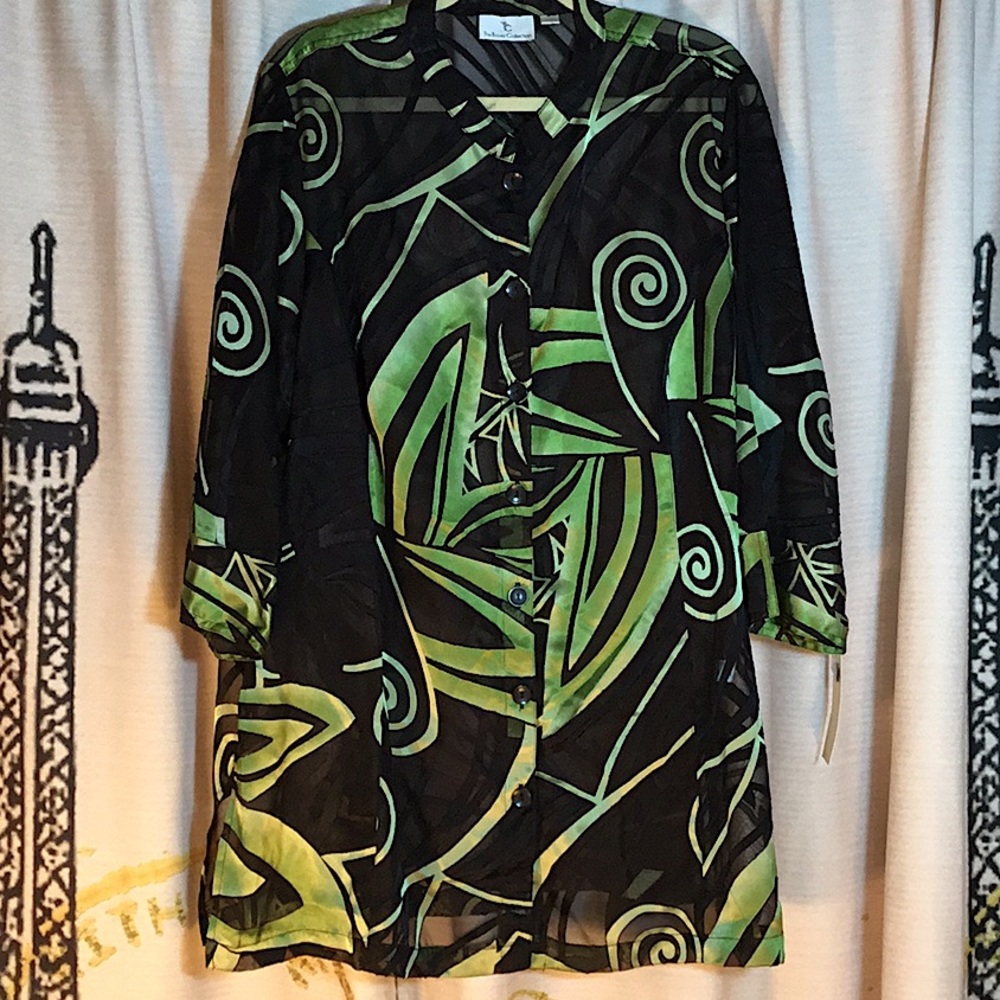 The Travel Collection Black & Green Sheer Tunic